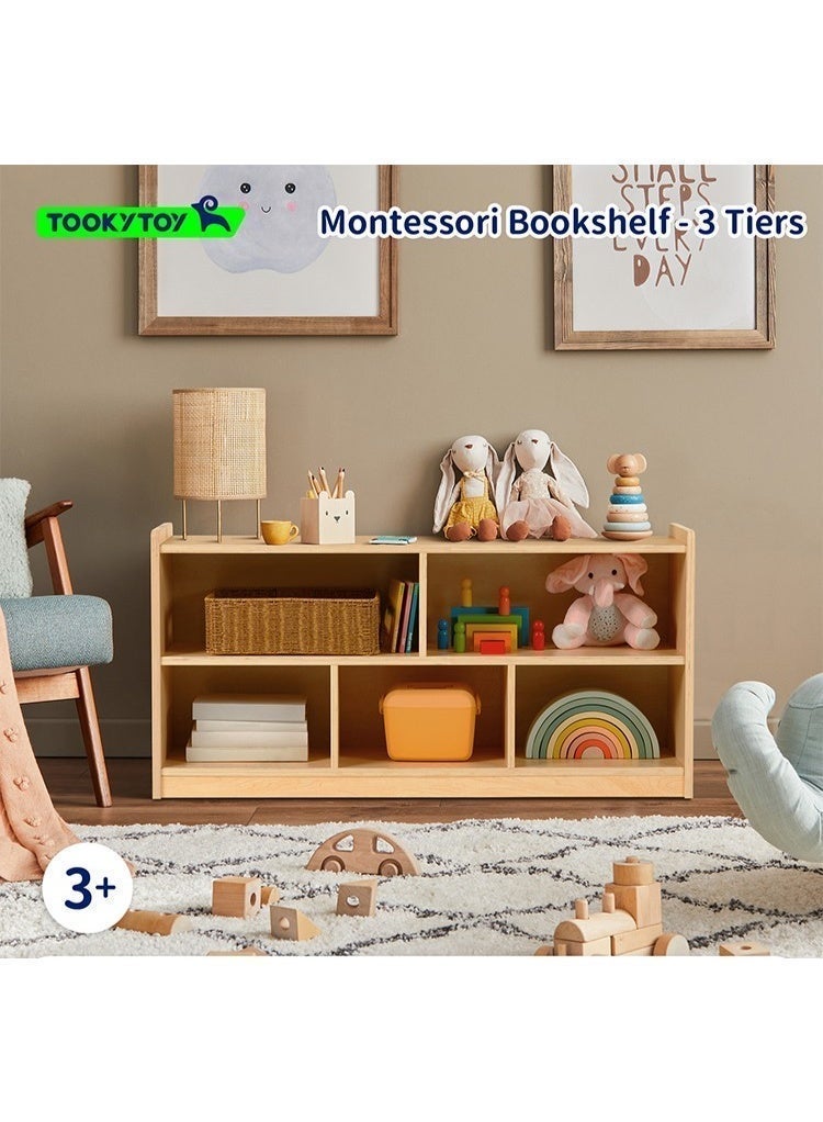 TOOKY TOY Montessori Inspired Open Wooden Storage Shelf with 5 Compartments for Kids - Image 2